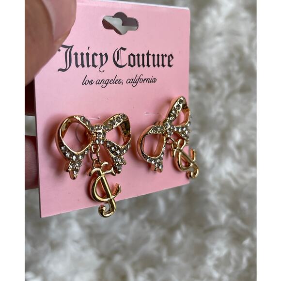 Juicy Couture Gold Plated JC Studded Bow Dangles Earrings NEW - Picture 3 of 6